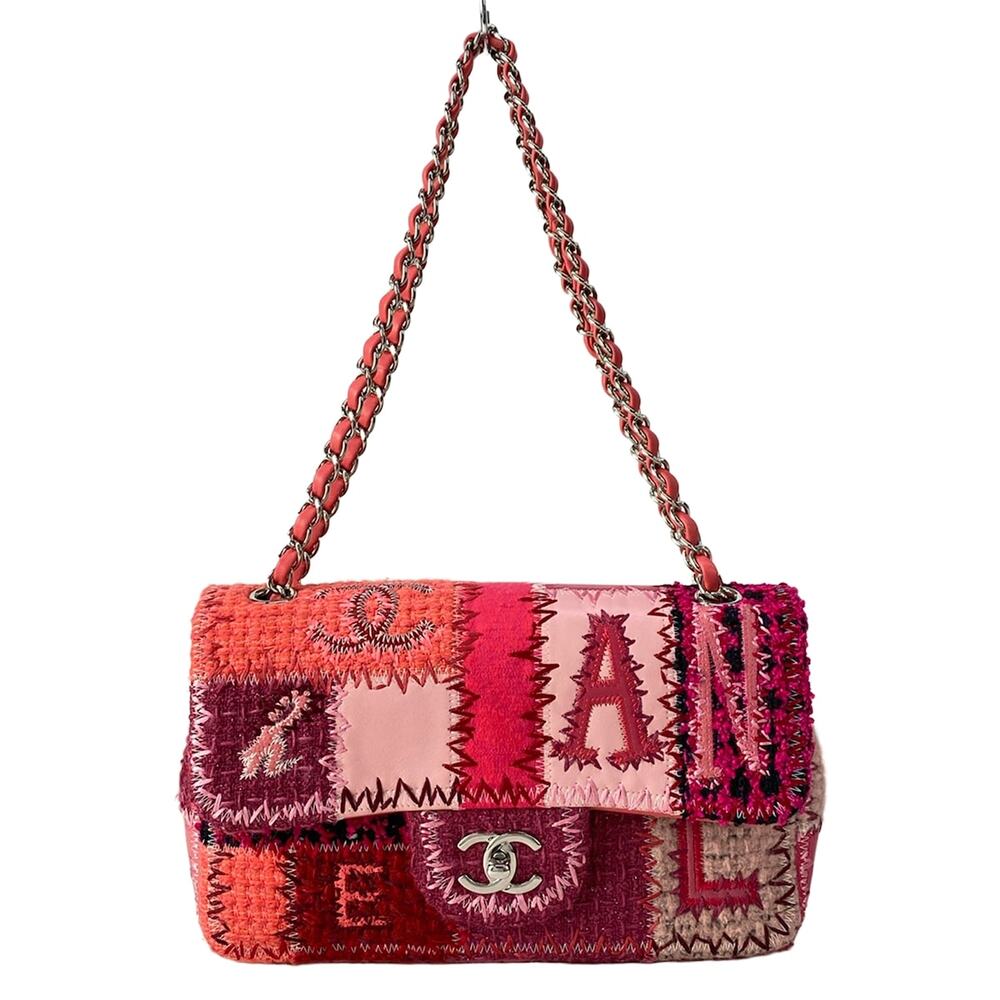 Chanel Shoulder Bag A65468 Pink Red Multi Tweeds Lambskin Calfskin